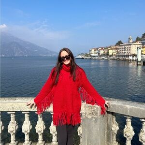 Red sweater dress tunic with tassel feature from italian store kontatto small